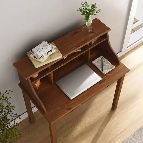 Bureau Secrétaire Marlene, Avec 2 Tiroirs, En Bois Massif - Brun Foncé