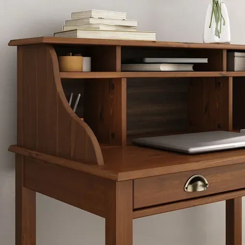 Bureau Secrétaire Marlene, Avec 2 Tiroirs, En Bois Massif - Brun Foncé