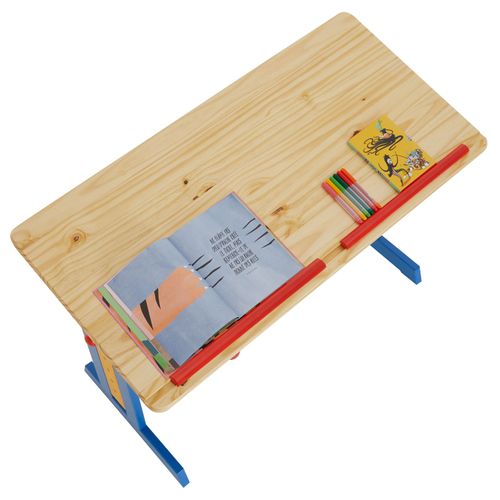 Bureau Enfant Flexi, En Pin Massif, Réglable En Hauteur Et Plateau Inclinable, Lasuré Multicolore