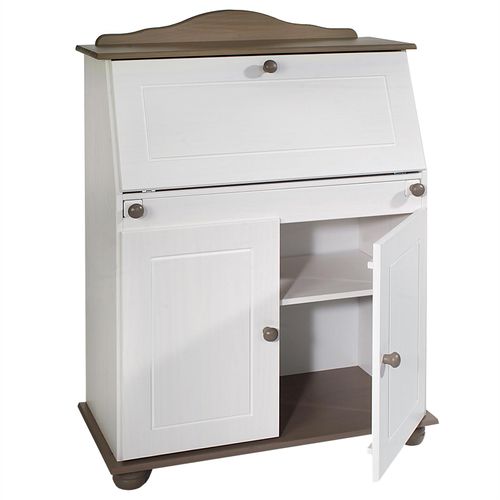 Bureau Secrétaire David, Lasuré Taupe Et Blanc