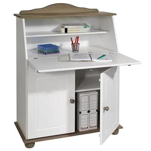 Bureau Secrétaire David, Lasuré Taupe Et Blanc