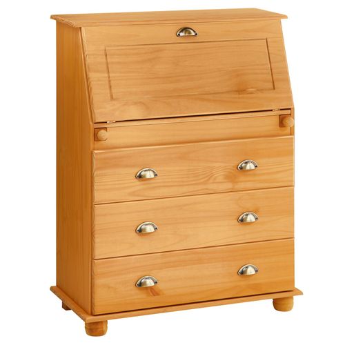 Bureau Secrétaire Gomes Avec 3 Tiroirs En Pin Massif à La Finition Teintée/cirée