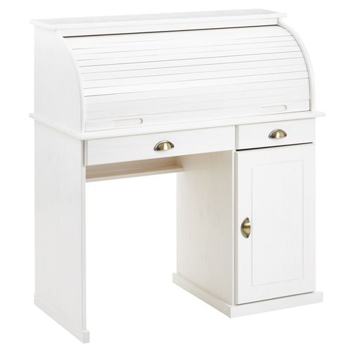 Bureau Secrétaire Tom Avec 2 Tiroirs Et 1 Porte En Pin Massif Lasuré Blanc