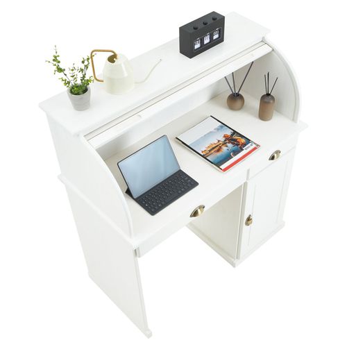 Bureau Secrétaire Tom Avec 2 Tiroirs Et 1 Porte En Pin Massif Lasuré Blanc