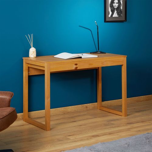 Bureau Noah 2 Tiroirs, En Pin Massif Brun