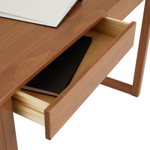 Bureau Noah 2 Tiroirs, En Pin Massif Brun Foncé