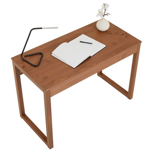 Bureau Noah 2 Tiroirs, En Pin Massif Brun Foncé