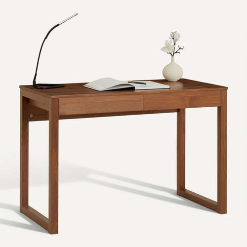 Bureau Noah 2 Tiroirs, En Pin Massif Brun Foncé