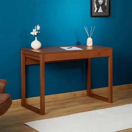 Bureau Noah 2 Tiroirs, En Pin Massif Brun Foncé