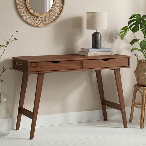Bureau Milo En Pin Massif Lasuré Brun Foncé Avec 2 Tiroirs