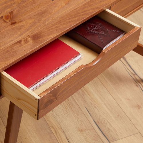 Bureau Milo En Pin Massif Lasuré Brun Foncé Avec 2 Tiroirs