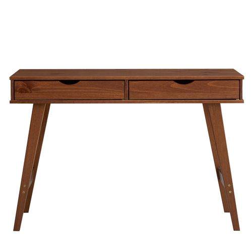 Bureau Milo En Pin Massif Lasuré Brun Foncé Avec 2 Tiroirs