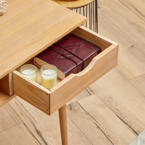 Bureau Stefano En Pin Massif Avec 2 Tiroirs Et 1 Niche Lasuré Brun