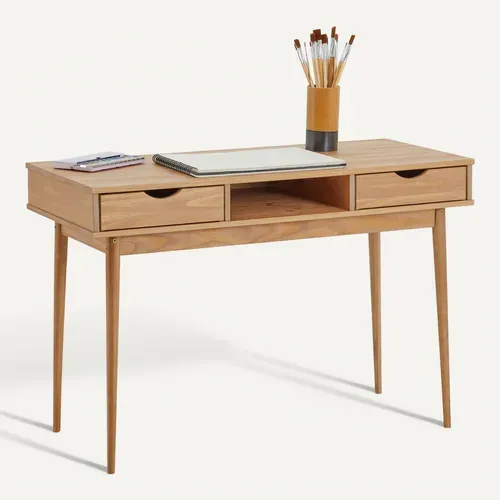 Bureau Stefano En Pin Massif Avec 2 Tiroirs Et 1 Niche Lasuré Brun