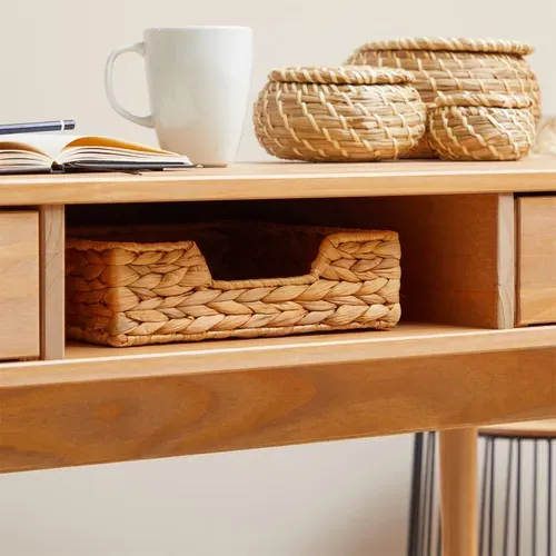 Bureau Stefano En Pin Massif Avec 2 Tiroirs Et 1 Niche Lasuré Brun