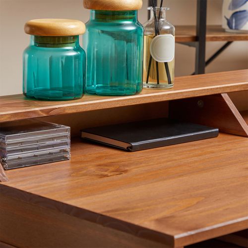 Bureau Secrétaire Luna Avec Niches, En Pin Massif – Brun Foncé