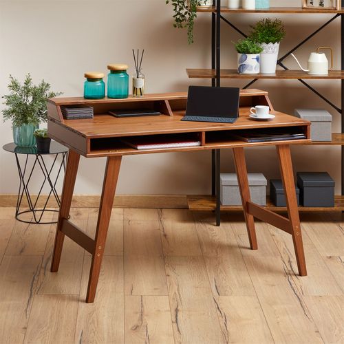 Bureau Secrétaire Luna Avec Niches, En Pin Massif – Brun Foncé