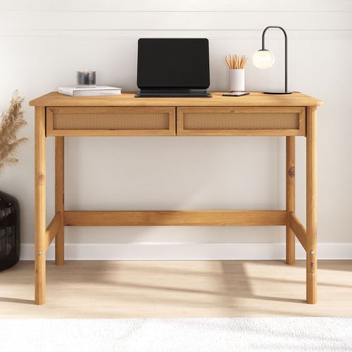 Bureau Rodrigo Avec 2 Tiroirs En Bois Massif - Coloris Chêne
