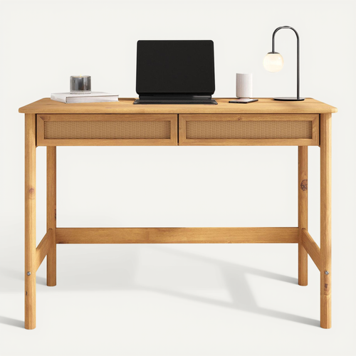 Bureau Rodrigo Avec 2 Tiroirs En Bois Massif - Coloris Chêne