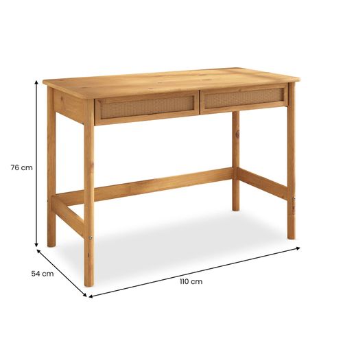 Bureau Rodrigo Avec 2 Tiroirs En Bois Massif - Coloris Chêne