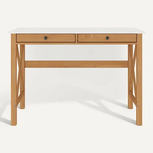 Bureau Adrian L 110 Cm 2 Tiroirs En Bois Massif - Blanc Et Chêne