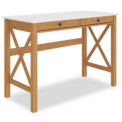 Bureau Adrian L 110 Cm 2 Tiroirs En Bois Massif - Blanc Et Chêne