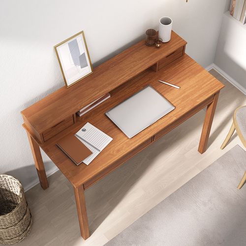 Bureau Raul L 114 Cm 4 Tiroirs En Bois Massif - Coloris Châtaignier