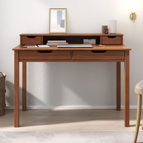 Bureau Raul L 114 Cm 4 Tiroirs En Bois Massif - Coloris Châtaignier