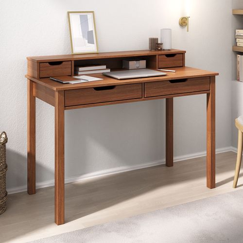 Bureau Raul L 114 Cm 4 Tiroirs En Bois Massif - Coloris Châtaignier