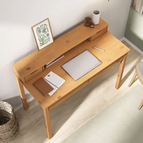 Bureau Raul L 114 Cm 4 Tiroirs En Bois Massif - Coloris Chêne