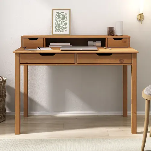 Bureau Raul L 114 Cm 4 Tiroirs En Bois Massif - Coloris Chêne