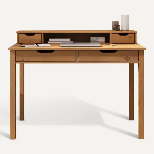 Bureau Raul L 114 Cm 4 Tiroirs En Bois Massif - Coloris Chêne