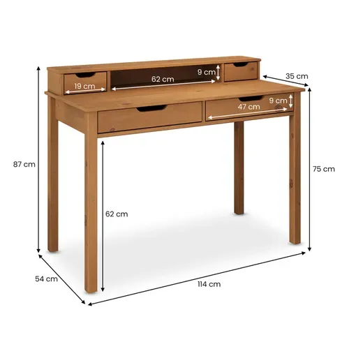Bureau Raul L 114 Cm 4 Tiroirs En Bois Massif - Coloris Chêne