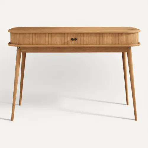 Bureau Jari Avec Porte Coulissante, En Bois Massif - Coloris Chêne
