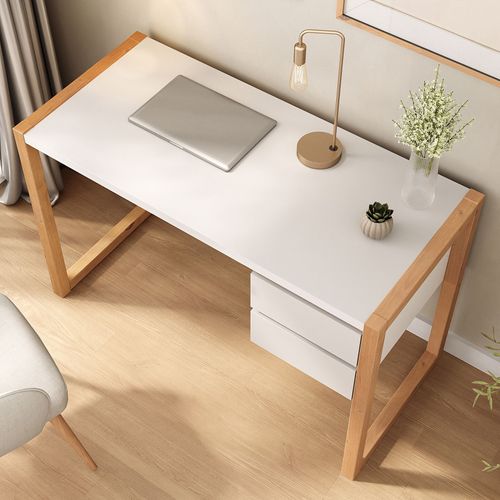 Bureau Belinda L 118 Cm 2 Tiroirs En Bois - Blanc Et Chêne