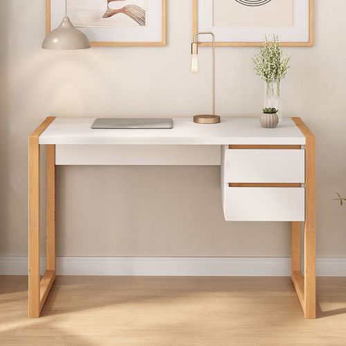 Bureau Belinda L 118 Cm 2 Tiroirs En Bois - Blanc Et Chêne