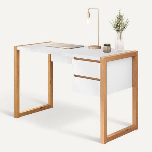 Bureau Belinda L 118 Cm 2 Tiroirs En Bois - Blanc Et Chêne