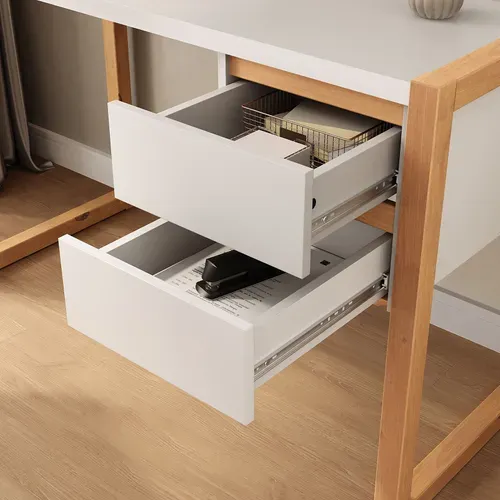 Bureau Belinda L 118 Cm 2 Tiroirs En Bois - Blanc Et Chêne