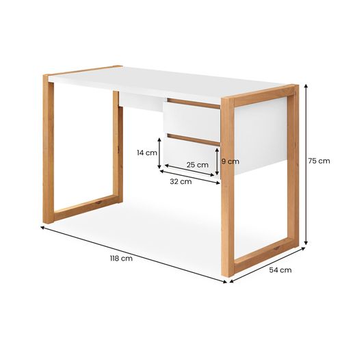 Bureau Belinda L 118 Cm 2 Tiroirs En Bois - Blanc Et Chêne