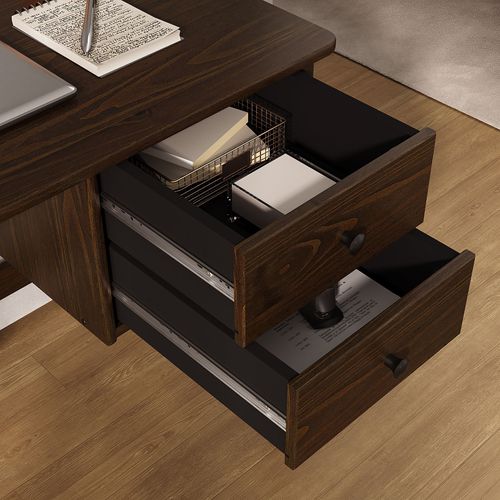 Bureau Marlo H 76 Cm 2 Tiroirs En Bois Massif - Coloris Noyer