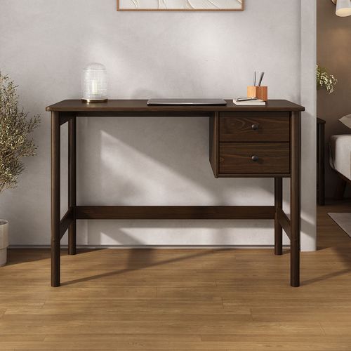 Bureau Marlo H 76 Cm 2 Tiroirs En Bois Massif - Coloris Noyer