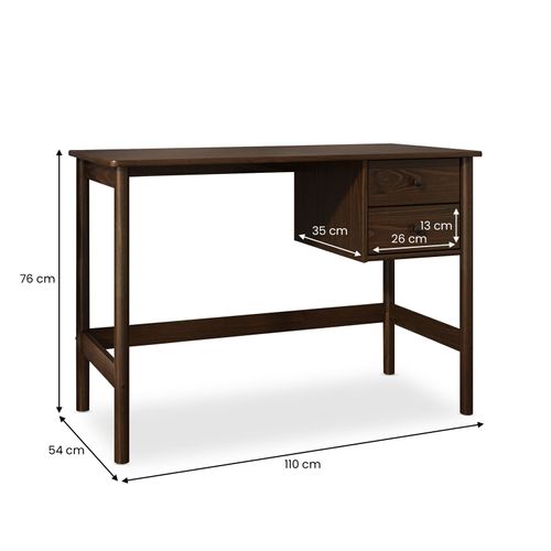 Bureau Marlo H 76 Cm 2 Tiroirs En Bois Massif - Coloris Noyer