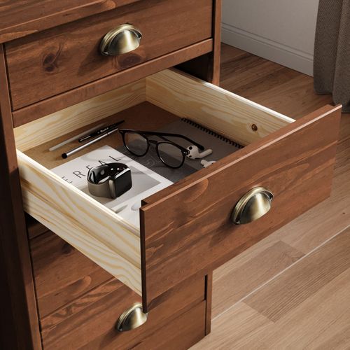 Bureau Lana Avec 5 Tiroirs En Pin Massif - Brun Foncé