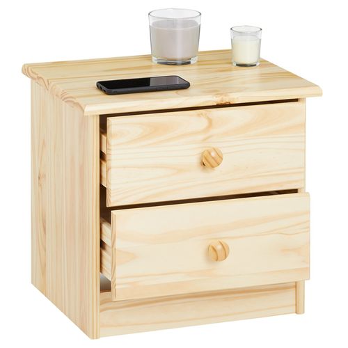 Table De Chevet En Pin Rondo 2 Tiroirs, Vernis Naturel