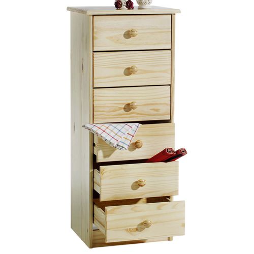 Chiffonnier En Pin Rondo, 6 Tiroirs, Vernis Naturel