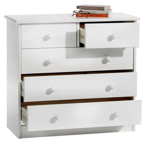 Commode En Pin Rondo, 2+3 Tiroirs, Lasuré Blanc
