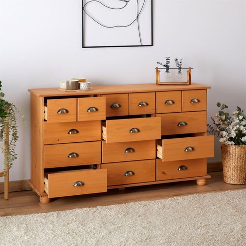 Commode Apothicaire Colmar En Pin Massif, 12 Tiroirs, Finition Cirée