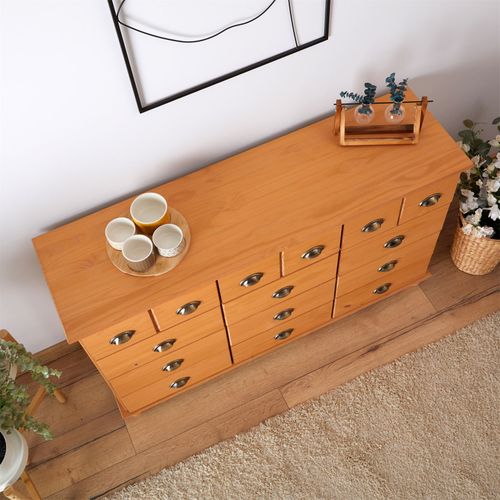 Commode Apothicaire Colmar En Pin Massif, 12 Tiroirs, Finition Cirée