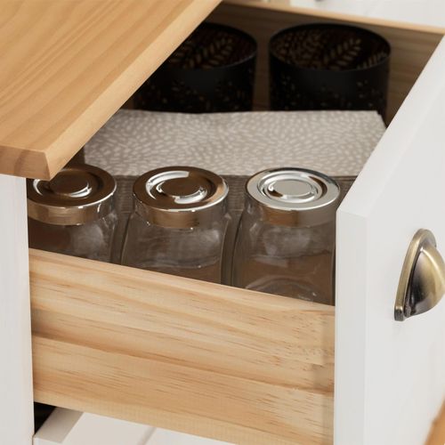 Buffet Colmar En Pin Massif, 3 Tiroirs Et 3 Portes, Lasuré Blanc Et Brun