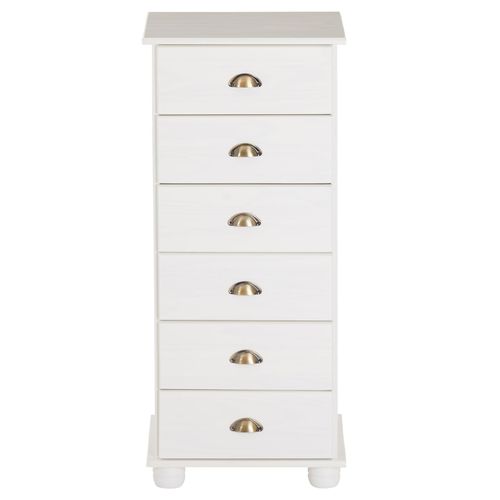 Chiffonnier Colmar En Pin Massif Lasuré Blanc, Avec 6 Tiroirs